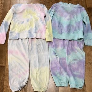 2 girls sweatsuits, size 10-22. Fun tie dye pattern.